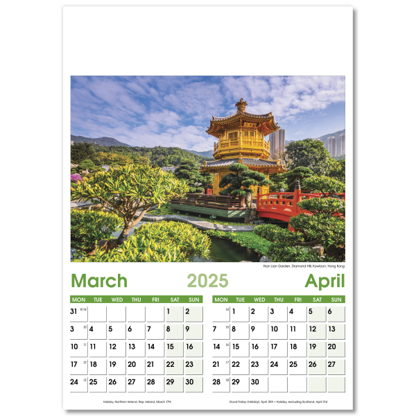 World Scenes Wall Calendar - 7 Leaf